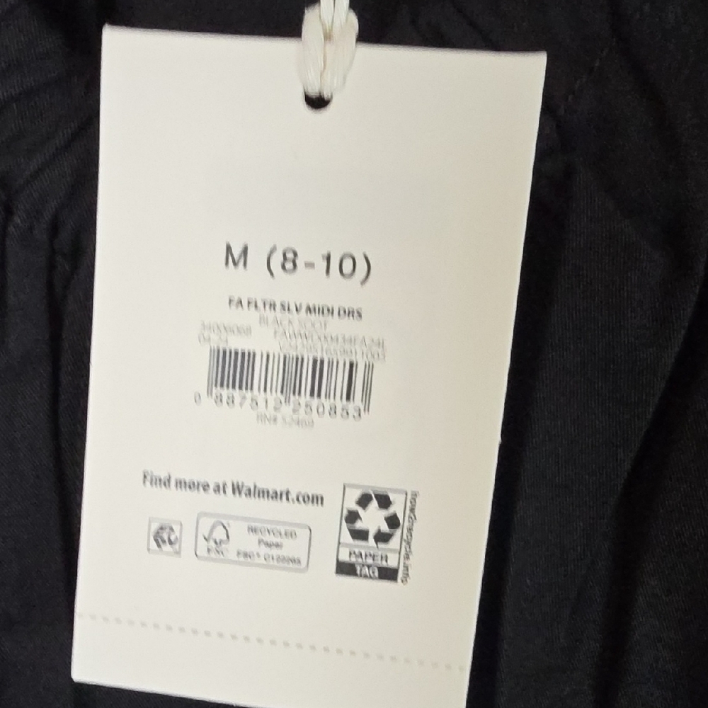 New Free Assembly Cotton Black midi dress smocked waist Medium 8-10 - Picture 5 of 10